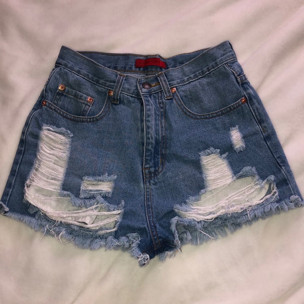 signatures high waisted jean shorts